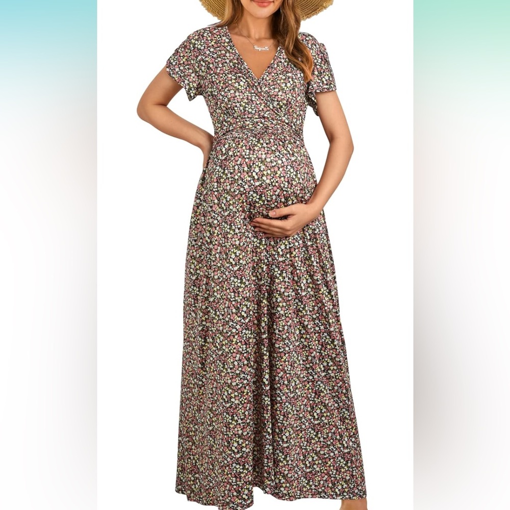 Amazon Brown Floral Maxi Dress Maternity Friendly